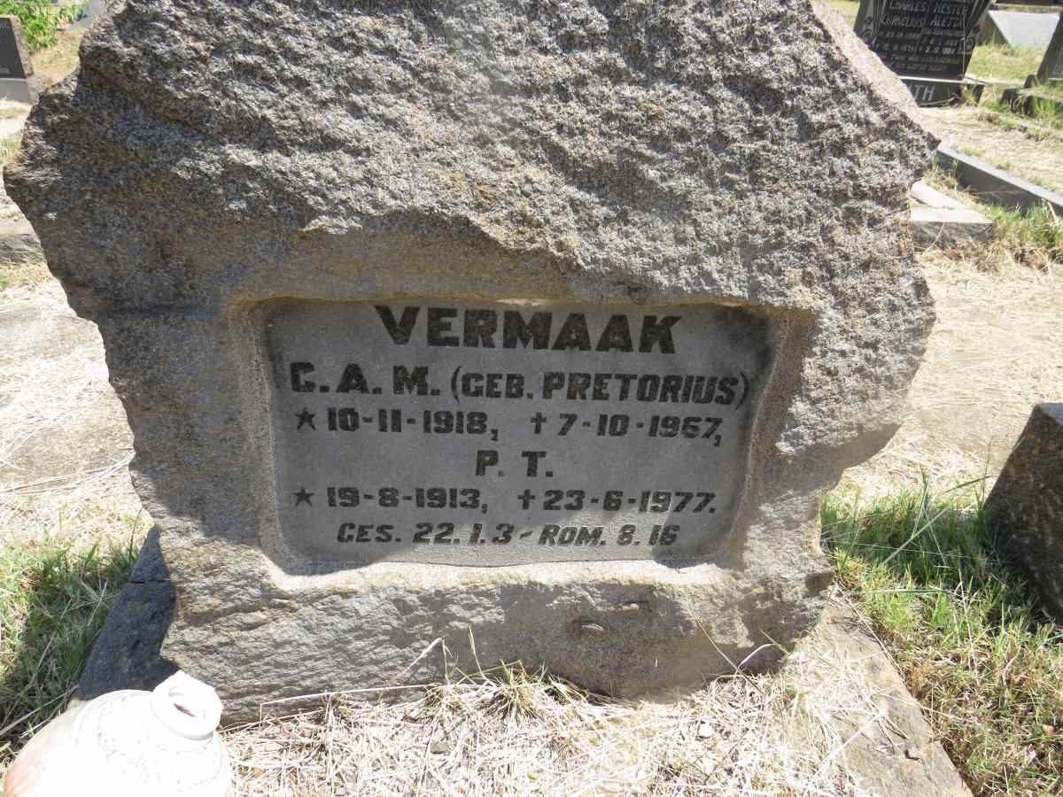 VERMAAK P.T. 1913-1977 & C.A.M. nee PRETORIUS 1918-1967