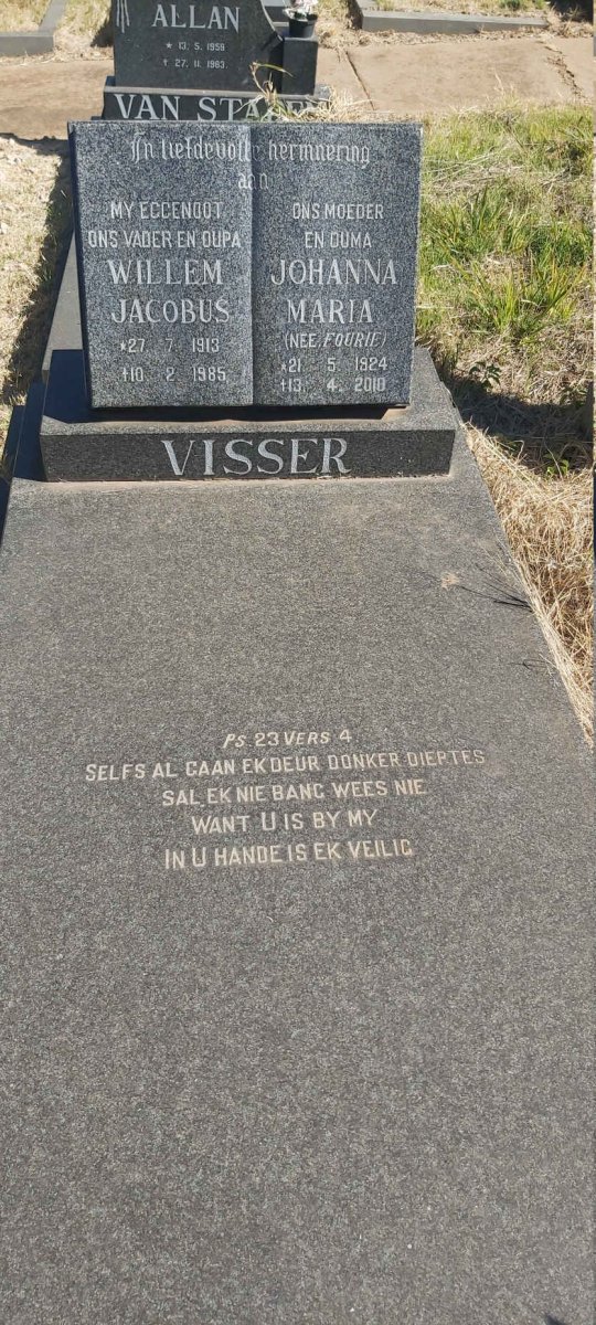VISSER Willem Jacobus 1913-1985 &amp; Johanna Maria FOURIE 1924-2010