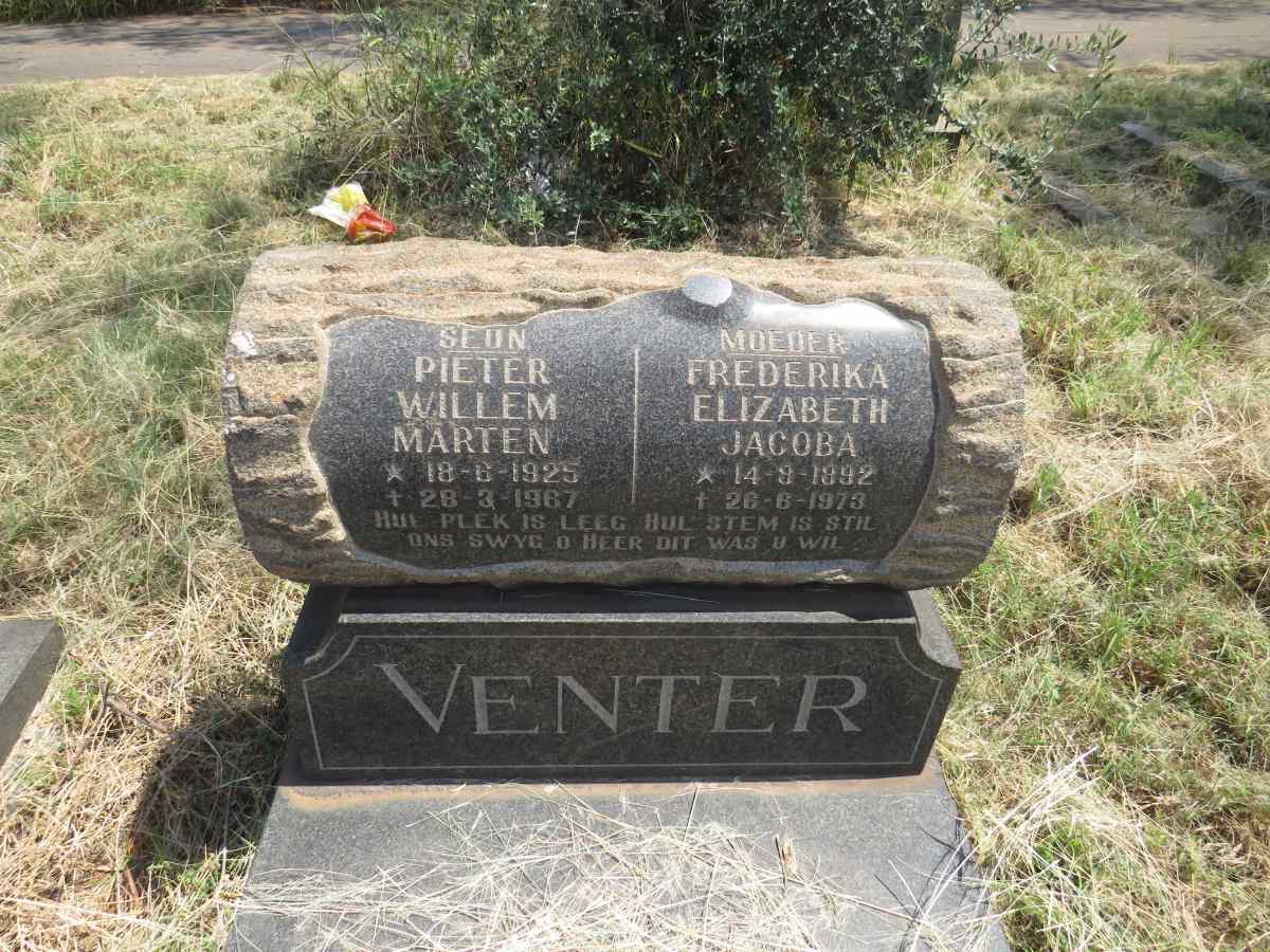 VENTER Frederika Elizabeth Jacoba 1892-1973 :: VENTER Pieter Willem Marten 1925-1967