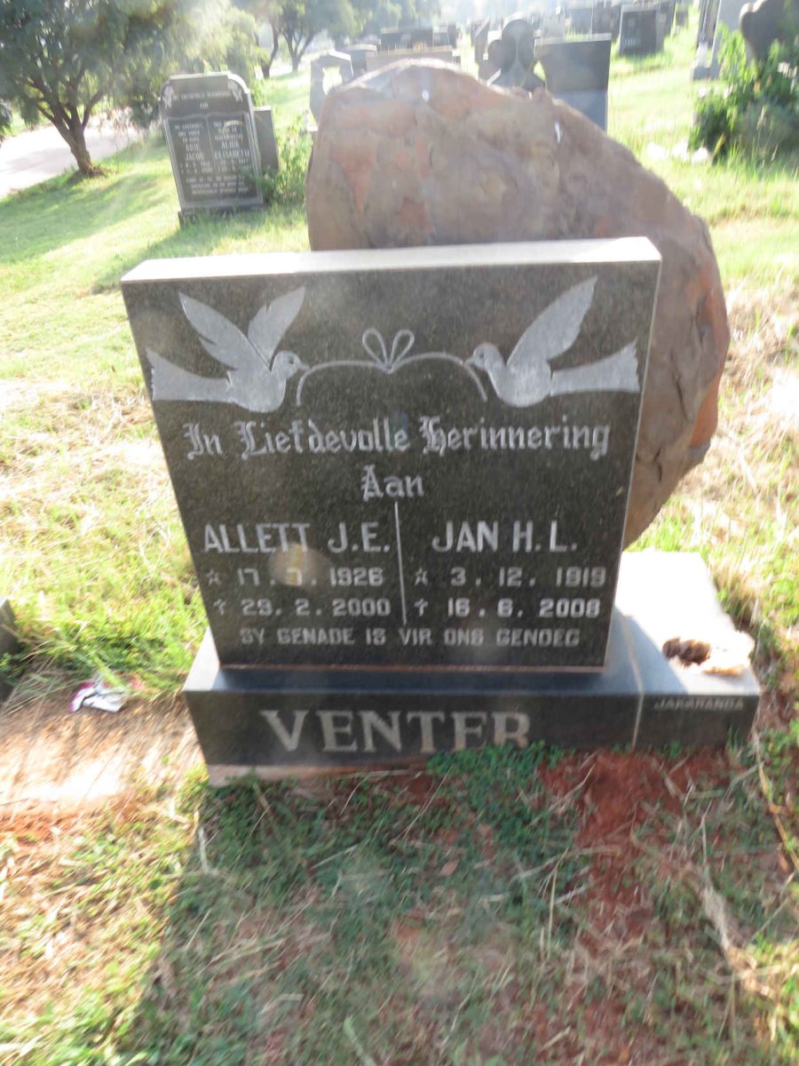 VENTER Jan H.L. 1919-2008 & Allett J.E. 1926-2000