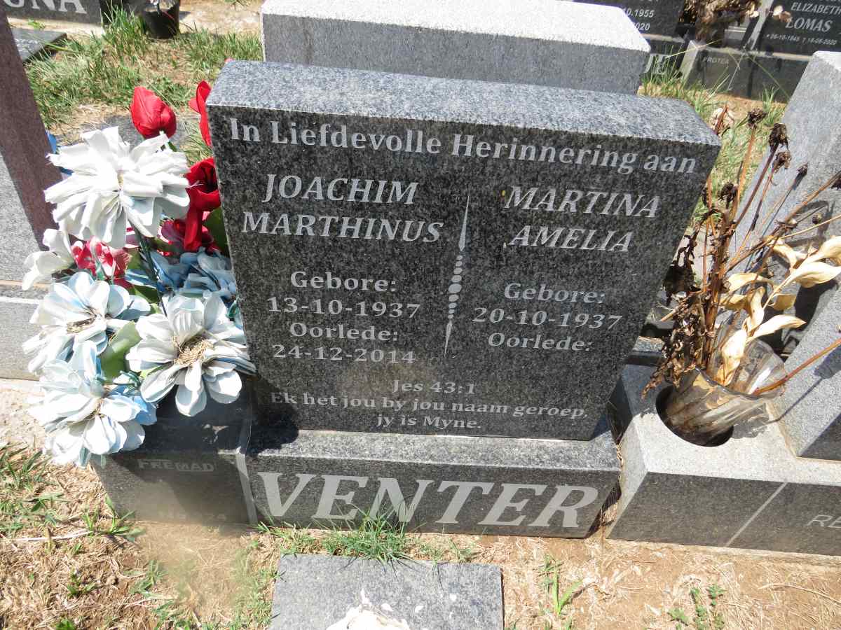 VENTER Joachim Marthinus 1937-2014 & Martina Amelia 1937- 