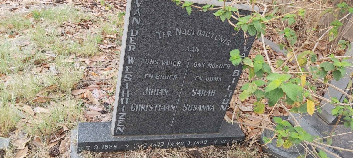WESTHUIZEN Johan Christiaan, van der 1926-1977 & Sarah Susanna VAN BILJON 1899-1979