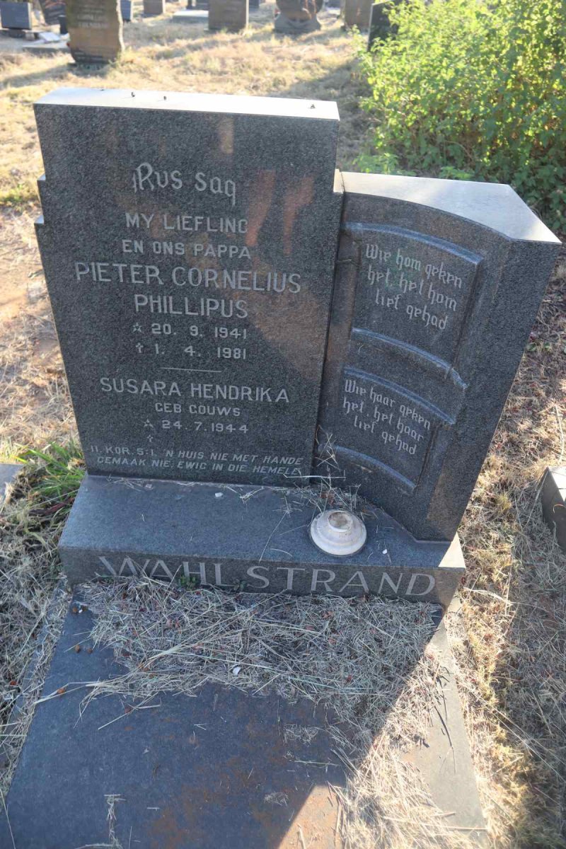 WAHLSTRAND Pieter Cornelius Phillipus 1941-1981 & Susara Hendrika GOUWS 1944- 