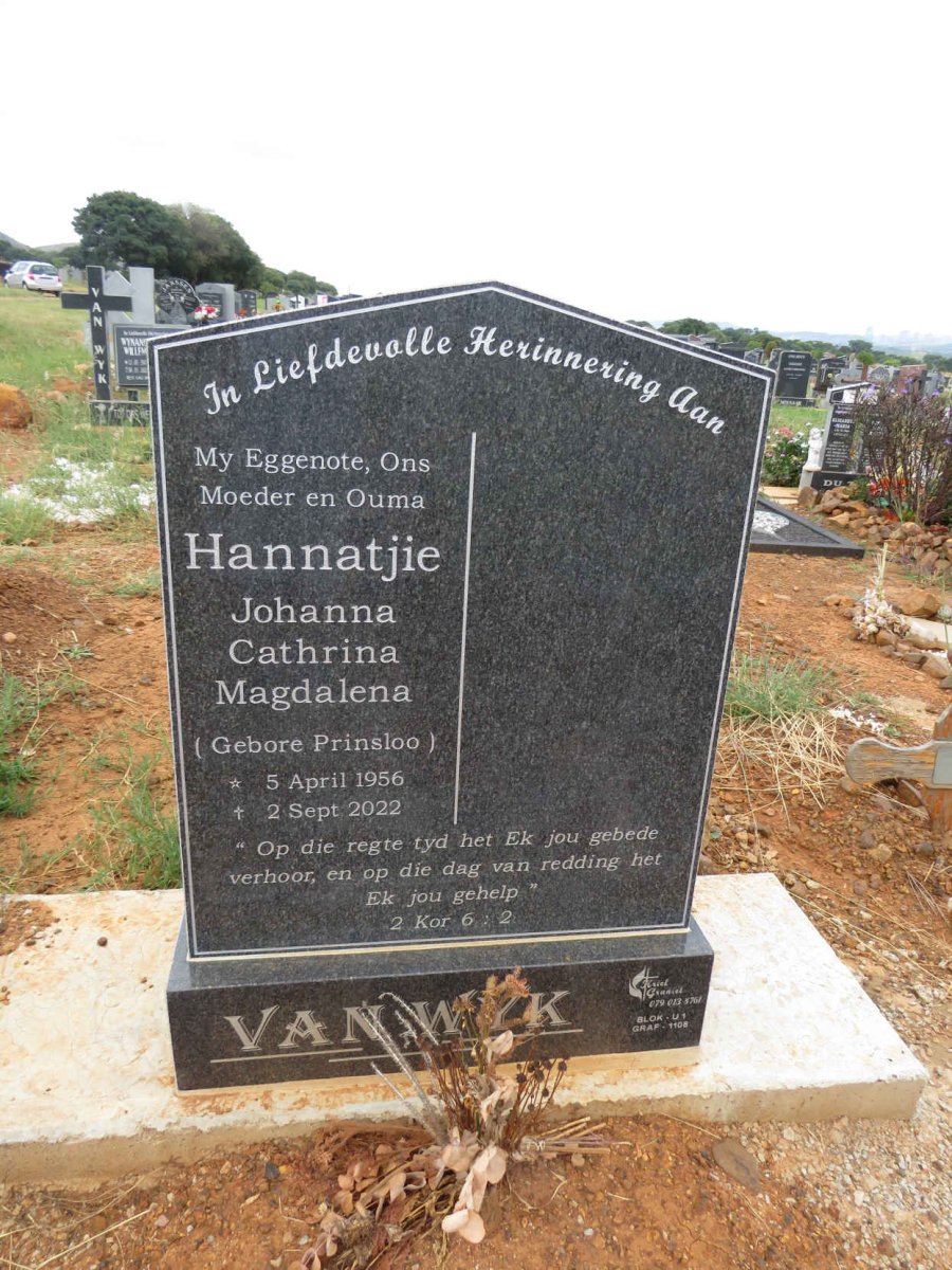 WYK Johanna Cathrina Magdalena, van nee PRINSLOO 1956-2022