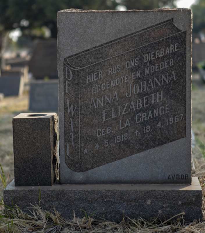WAAL Anna Johanna Elizabeth, de nee LA GRANGE 1918-1967