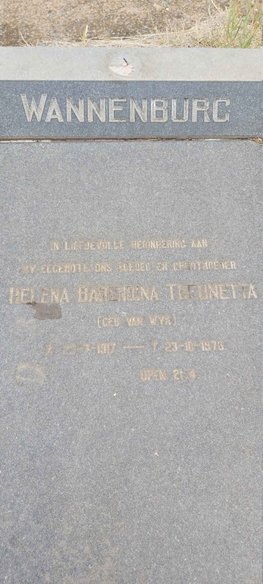 WANNENBURG Helena Barendina Treonetta nee VAN WYK 1917-1976