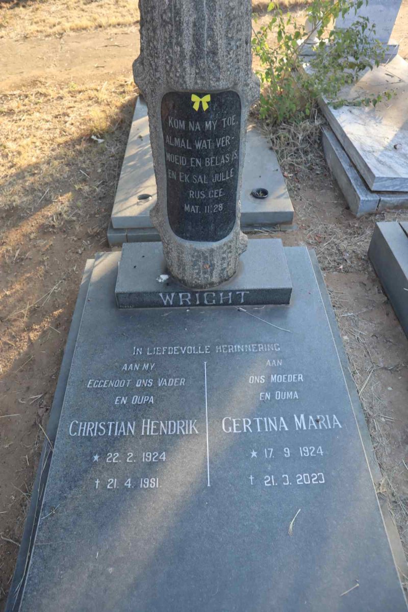 WRIGHT Christian Hendrik 1924-1981 & Gertina Maria 1924-2023_1