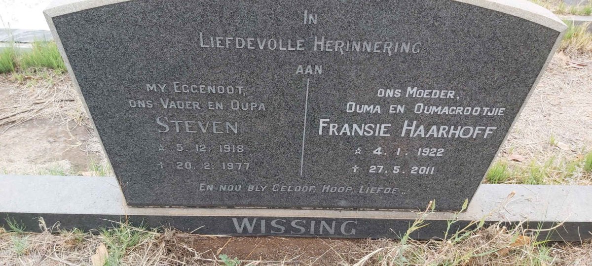 WISSING Steven 1918-1977 & Fransie HAARHOFF 1922-2011