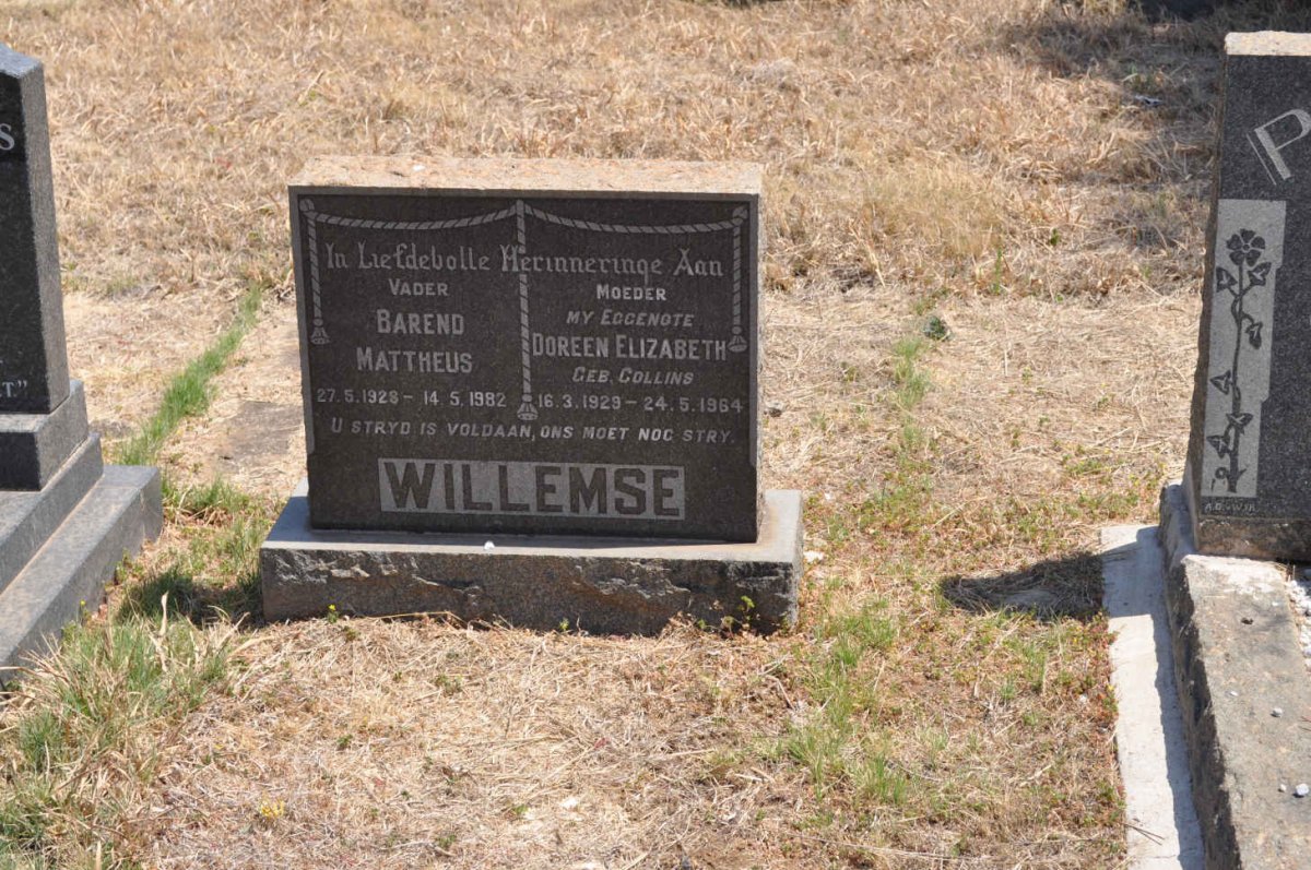 WILLEMSE Barend Mattheus 1928-1982 &amp; Doreen Elizabeth COLLINS 1929-1964