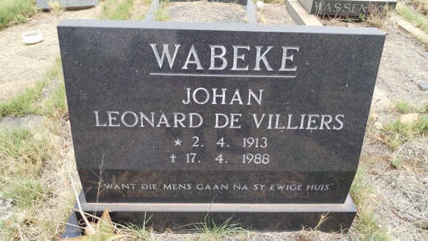 WABEKE Johan Leonard de Villiers 1913-1988