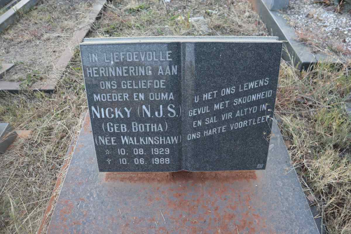 WALKINSHAW N.J.S. nee BOTHA 1929-1988