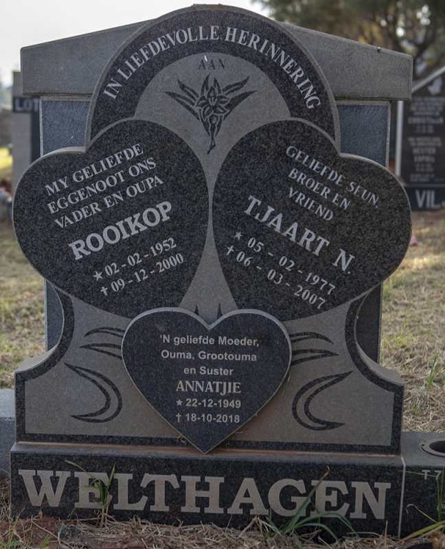 WELTHAGEN Rooikop 1952-2000 &amp; Annatjie 1949-2018 :: WELTHAGEN Tjaart N. 1977-2007