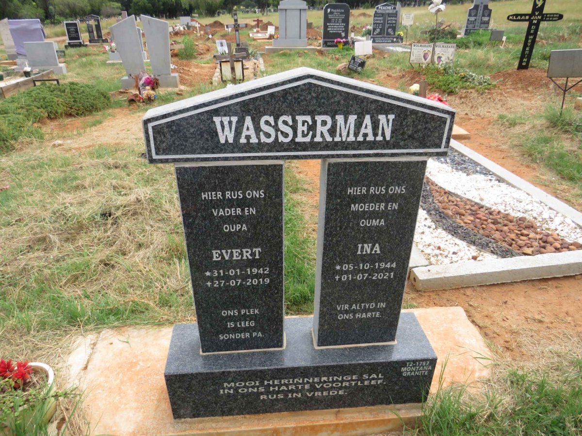 WASSERMAN Evert 1942-2019 & Ina 1944-2021
