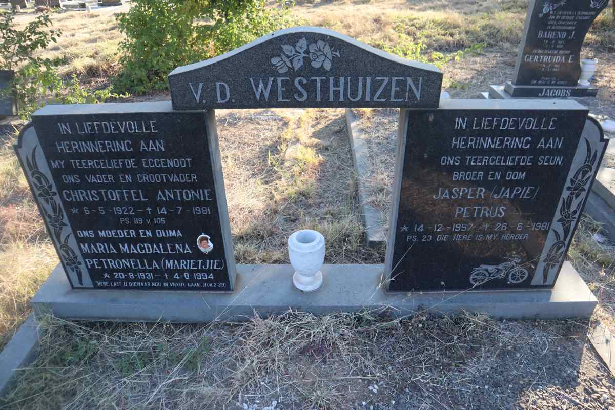 WESTHUIZEN Christoffel Antonie, v.d. 1922-1981 & Maria Magdalena Petronella 1931-1994 :: WESTHUIZEN Jasper Petrus, v.d. 1957-1981