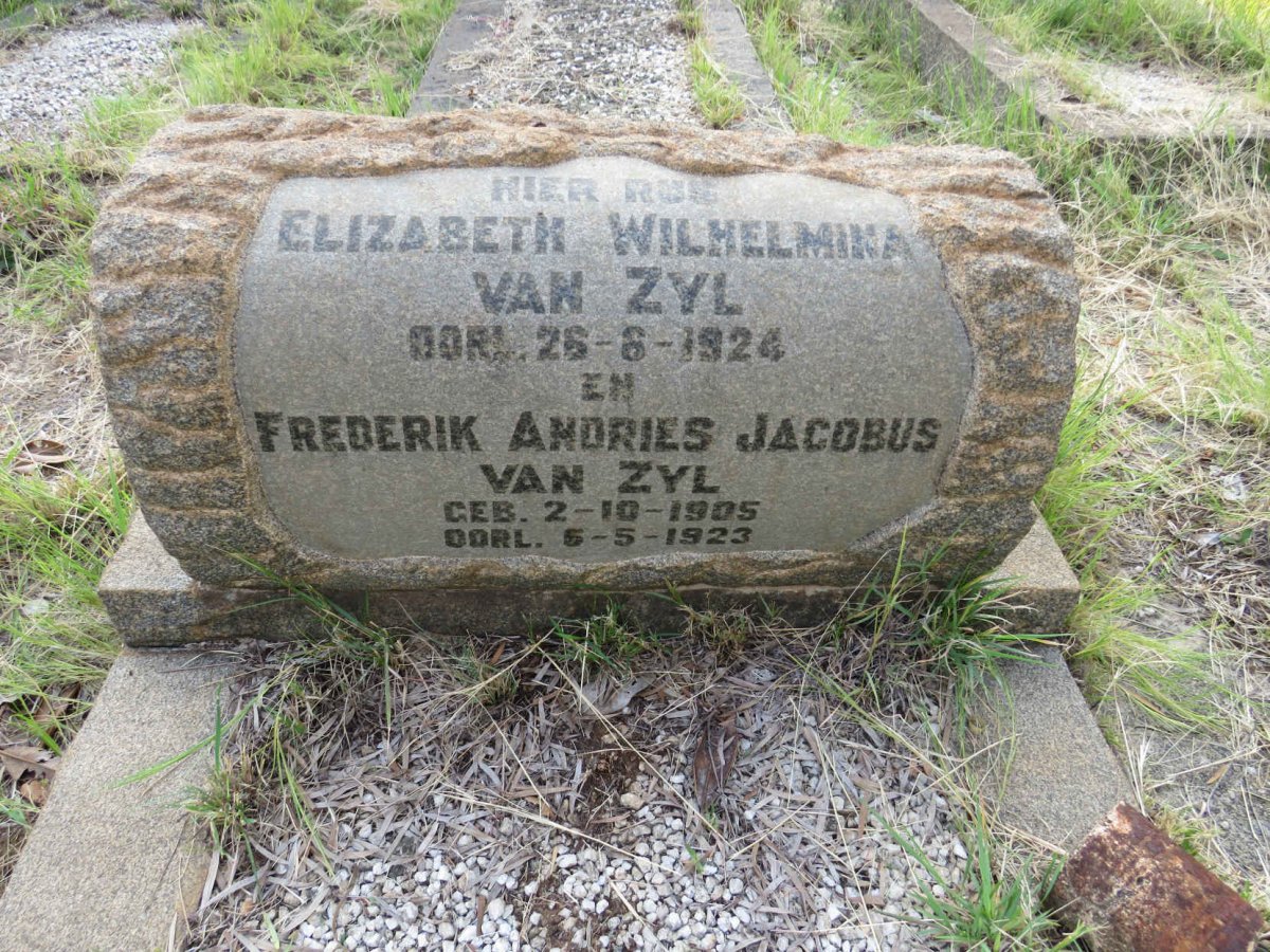 ZYL Frederik Andries Jacobus, van 1905-1923 :: VAN ZYL Elizabeth Wilhelmina -1924