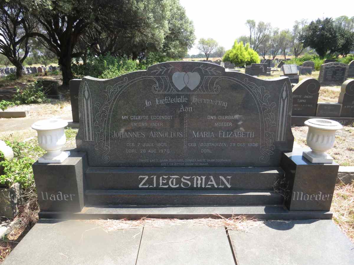 ZIETSMAN Johannes Arnoldus 1936-1970 & Maria Elizabeth OOSTHUIZEN 1936- 