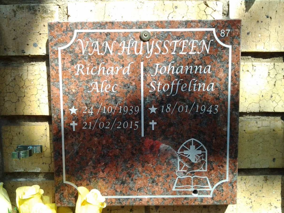 HUYSSTEEN Richard Alec, van 1939-2015 &amp; Johanna Stoffelina 1943-