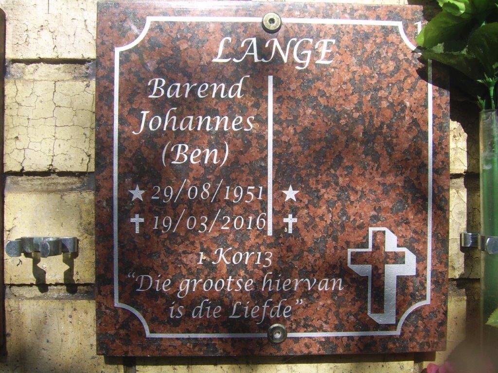 LANGE Barend Johannes 1951-2016