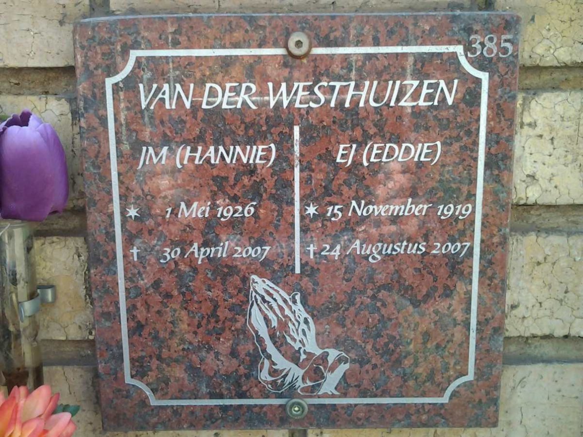 WESTHUIZEN E.J., van der 1919-2007 &amp; J.M. 1926-2007