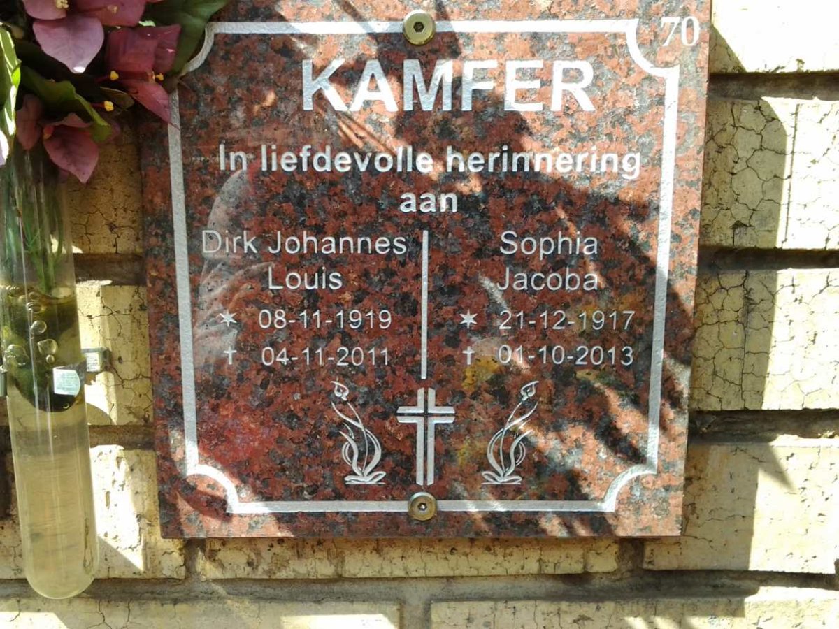 KAMFER Dirk Johannes Louis 1919-2011 &amp; Sophia Jacoba 1917-2013