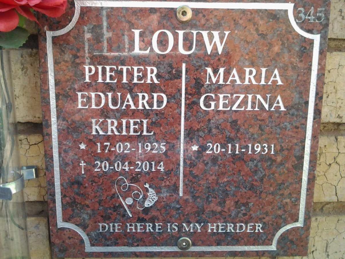 LOUW Pieter Eduard Kriel 1925-2014 &amp; Maria Gezina 1931-