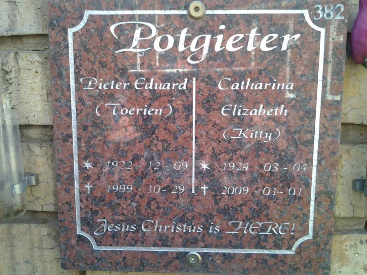 POTGIETER Pieter Eduard 1922-1999 &amp; Catharina Elizabeth 1924-2009