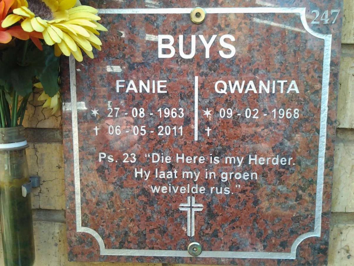 BUYS Fanie 1963-2011 &amp; Qwanita 1968-