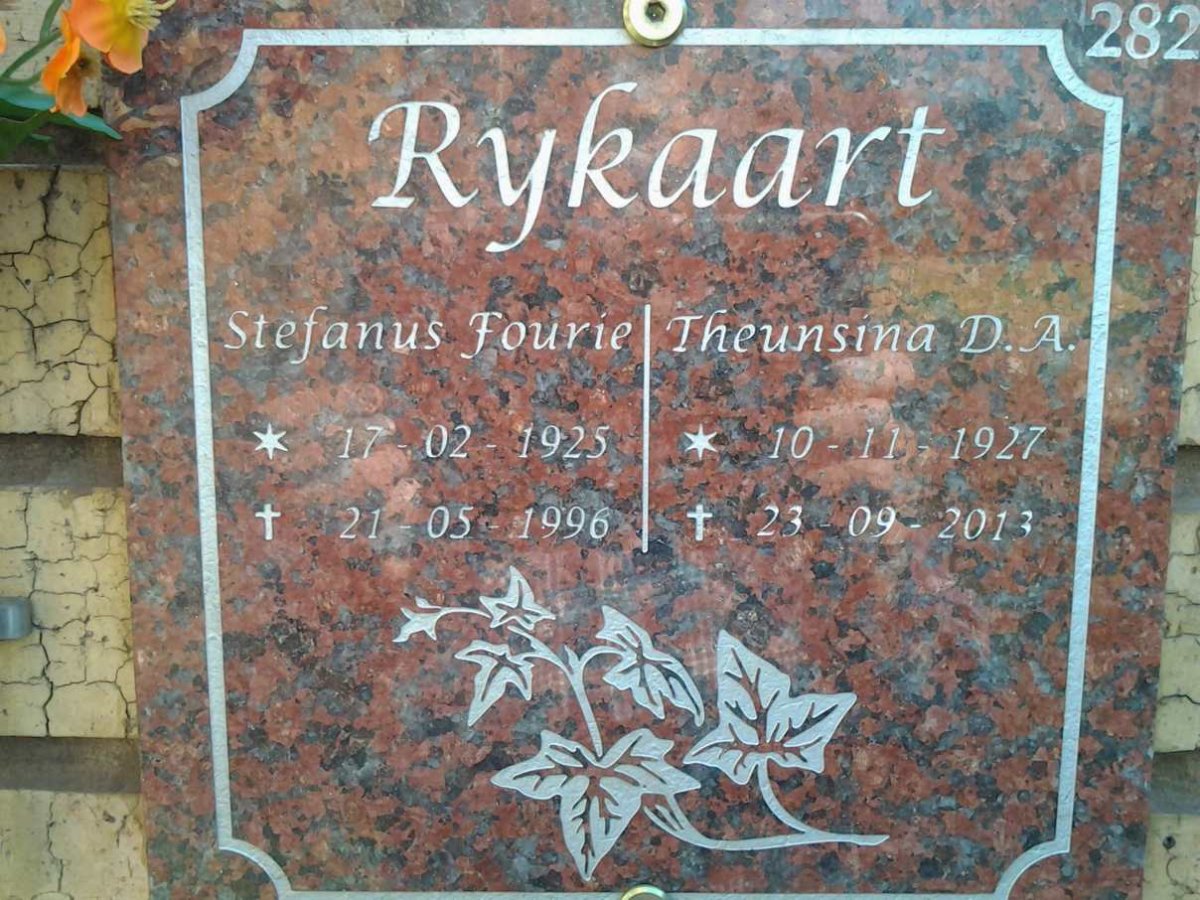 RYKAART Stefanus Fourie 1925-1996 &amp; Theunsina D.A. 1927-2013
