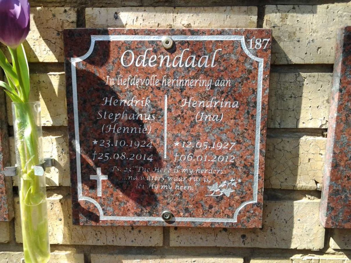 ODENDAAL Hendrik Stephanus 1924-2014 &amp; Hendrina 1927-2012