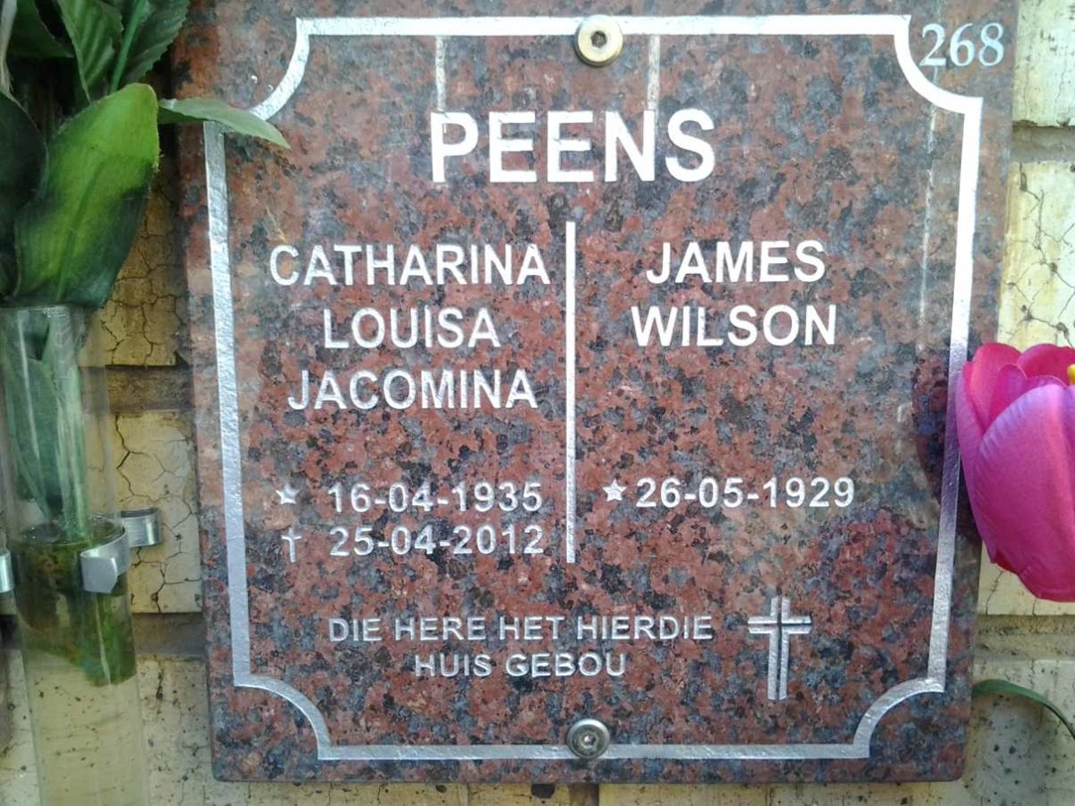 PEENS James Wilson 1929- &amp; Catharina Louisa Jacomina 1935-2012