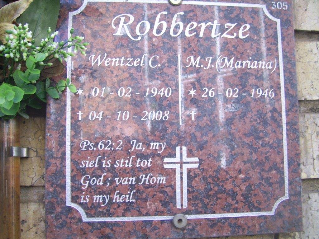 ROBBERTZE Wentzel C. 1940-2008 &amp; M.J. 1946-