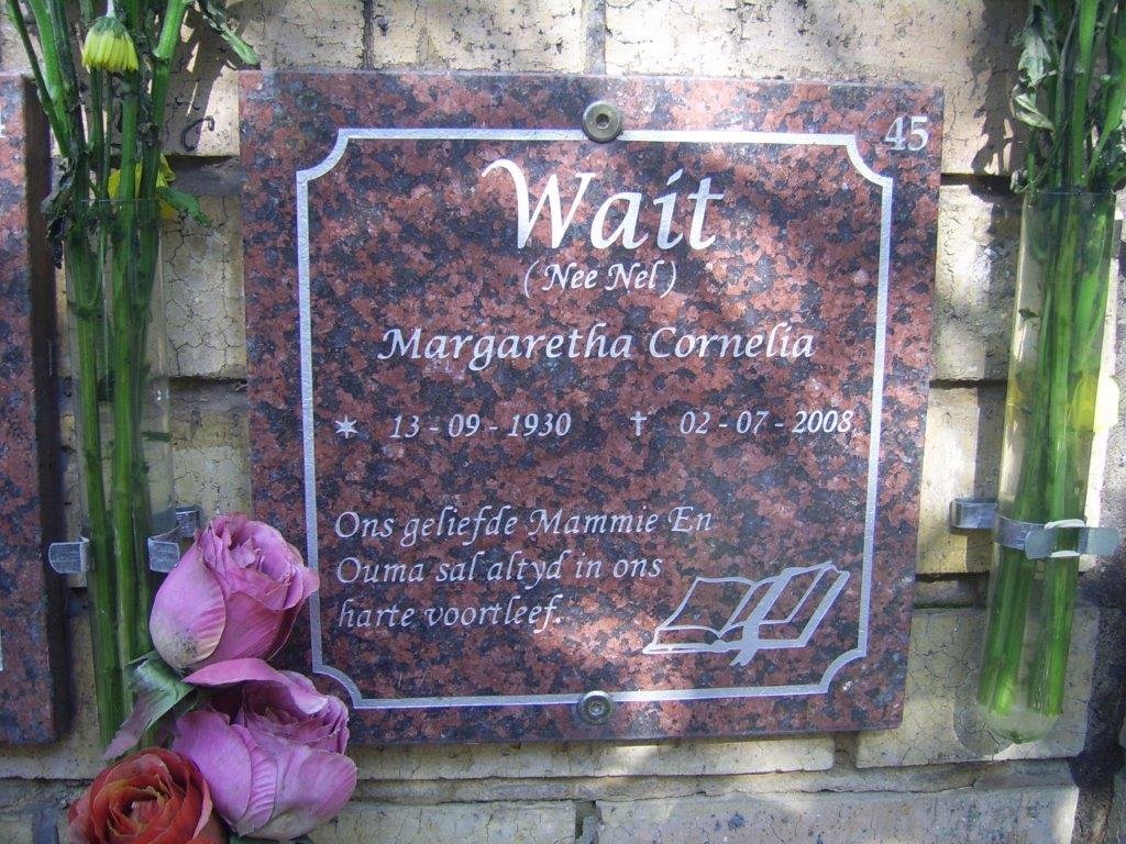 WAIT Margaretha Cornelia nee NEL 1930-2008