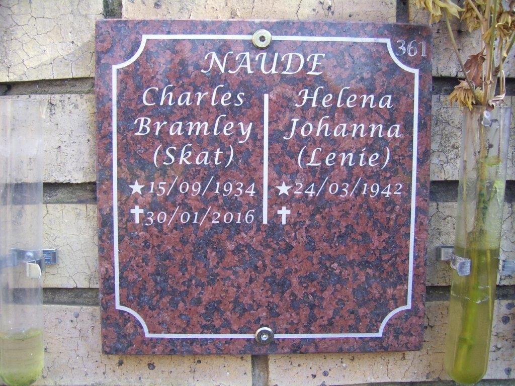 NAUDE Charles Bramley 1934-2016 &amp; Helena Johanna 1942-