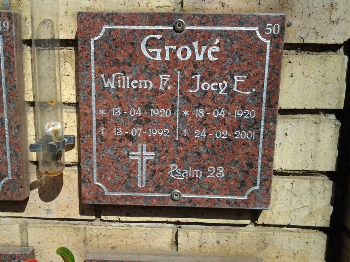 GROVÉ Willem F. 1920-1992 &amp; Joey E. 1920-2001