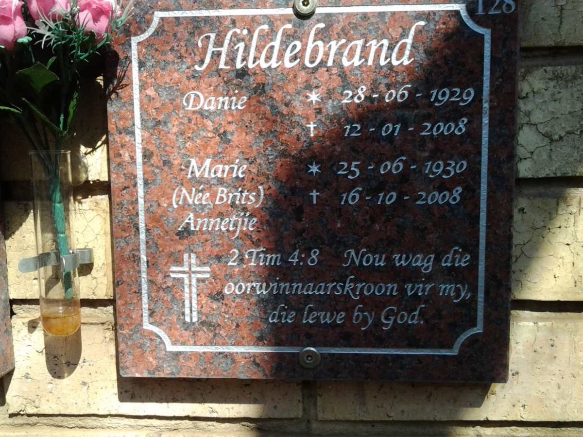 HILDEBRAND Danie 1929-2008 &amp; Marie BRITS 1930-2008