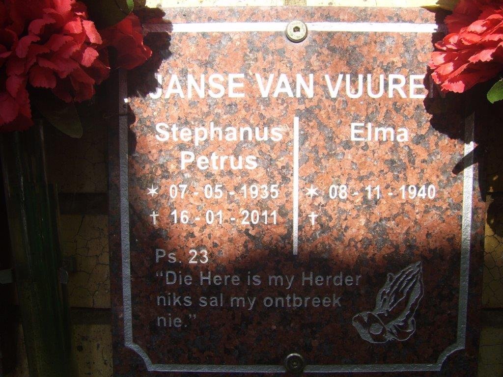 VUUREN Stephanus Petrus, Janse van 1935-2011 &amp; Elma 1940-