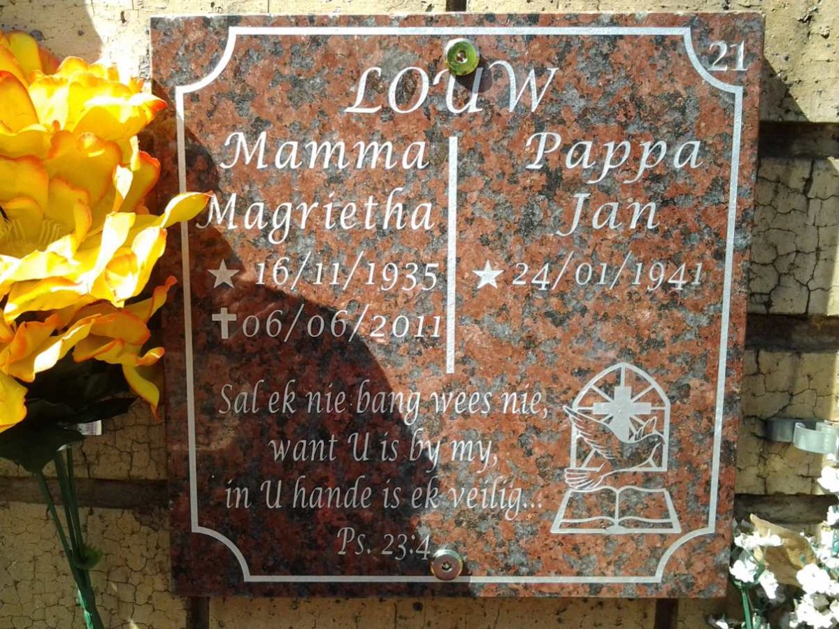 LOUW Jan 1941- &amp; Magrietha 1935-2011