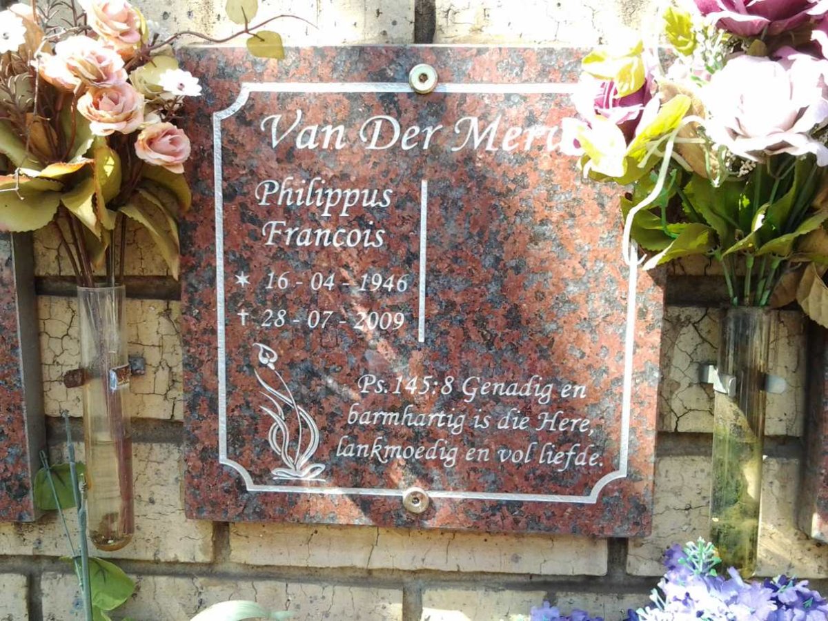 MERWE Philippus Francois, van der 1946-2009
