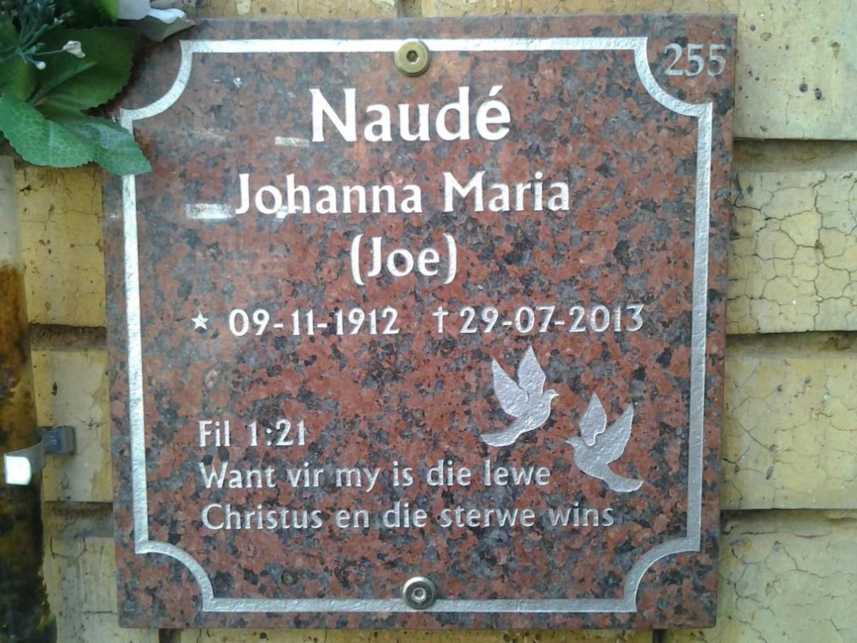 NAUDÉ Johanna Maria 1912-2013
