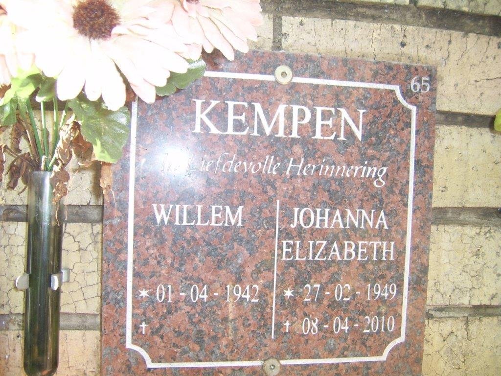 KEMPEN Willem 1942- &amp; Johanna Elizabeth 1949-2010
