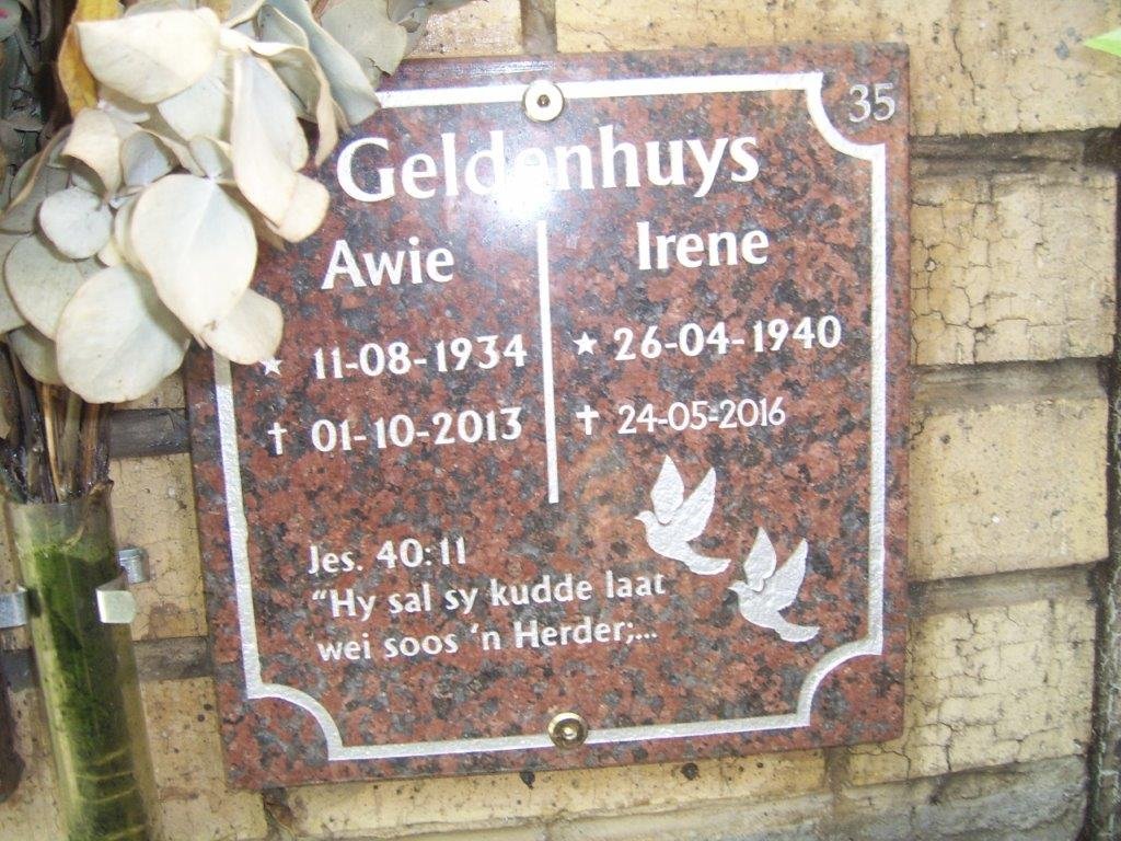 GELDENHUYS Awie 1934-2013 &amp; Irene 1940-2016