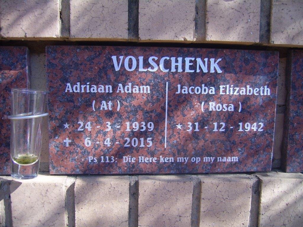 VOLSCHENK Adriaan Adam 1939-2015 &amp; Jacoba Elizabeth 1942-