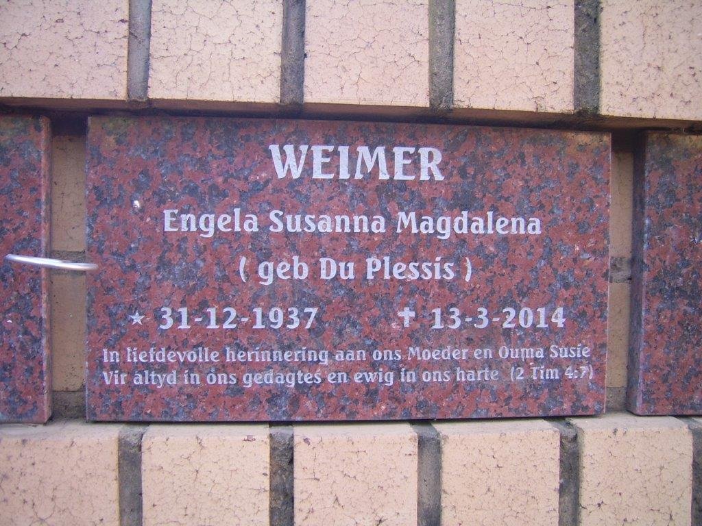 WEIMER Engela Susanna Magdalena nee DU PLESSIS 1937-2014