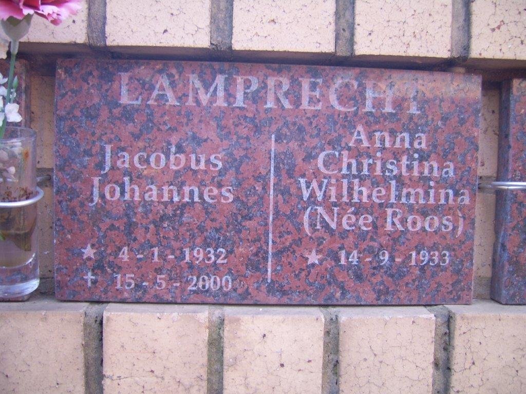 LAMPRECHT Jacobus Johannes 1932-2000 &amp; Anna Christina Wilhelmina ROOS 1933-