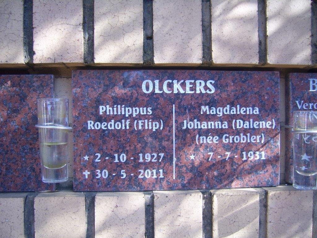 OLCKERS Philippus Roedolf 1927-2011 &amp; Magdalena Johanna GROBLER 1931-