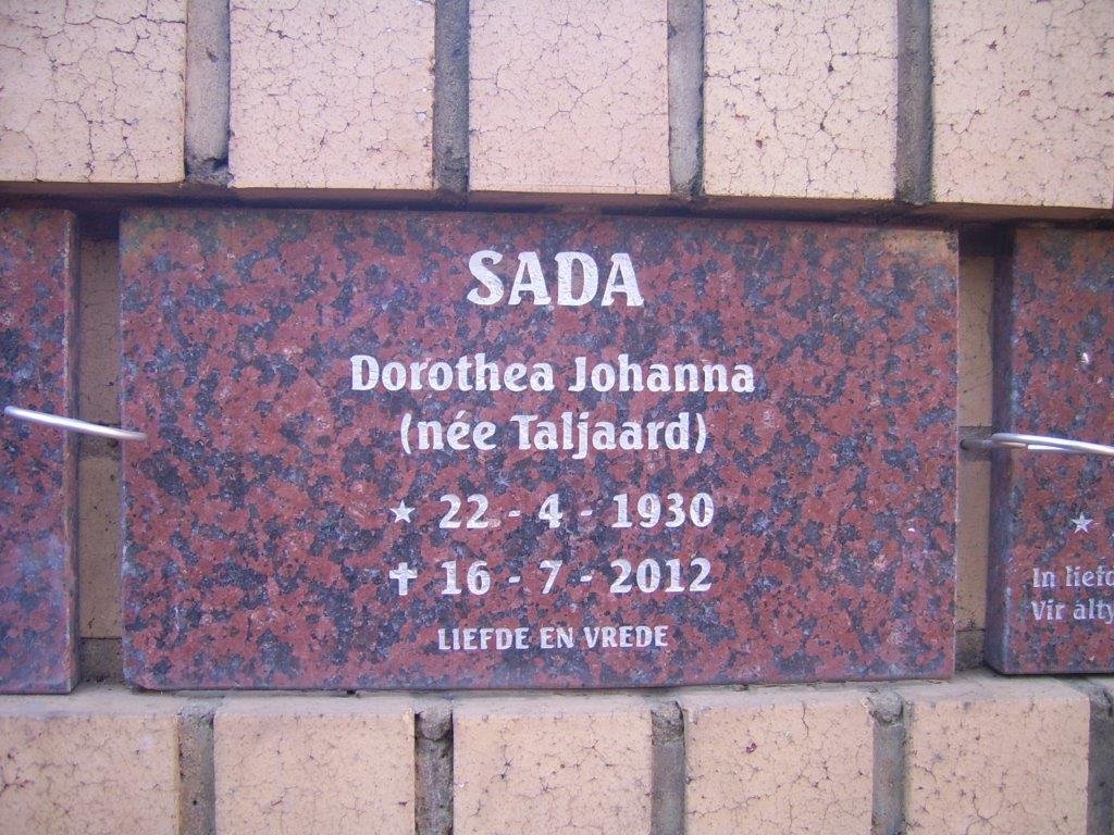 SADA Dorothea Johanna nee TALJAARD 1930-2012