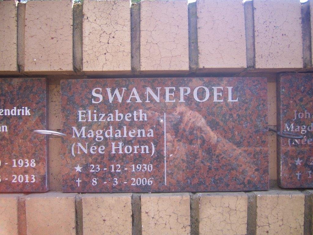 SWANEPOEL Elizabeth Magdalena nee HORN 1930-2006