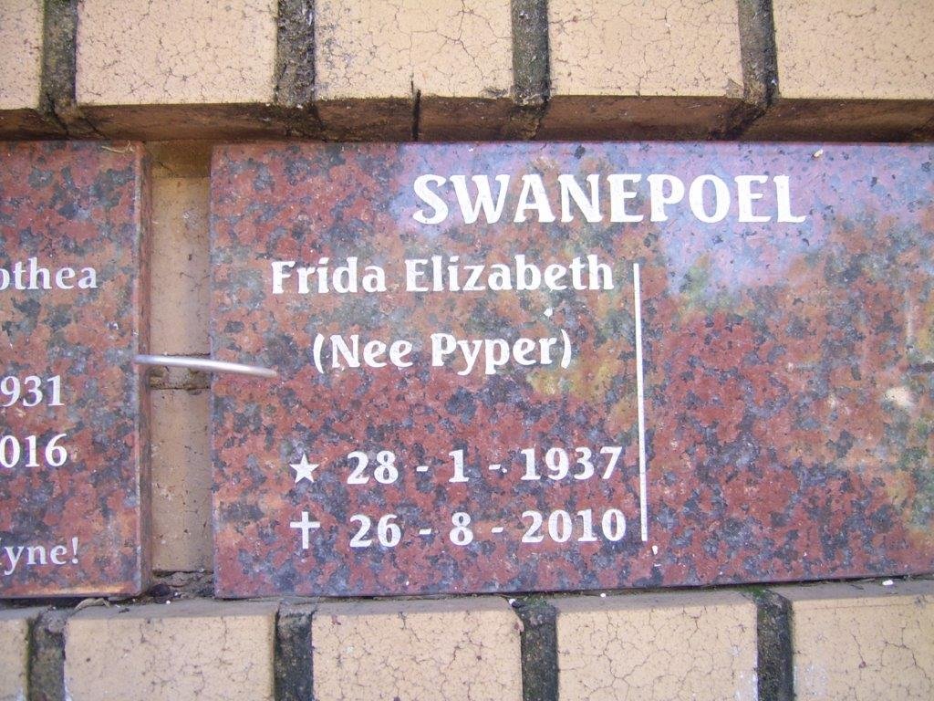 SWANEPOEL Frida Elizabeth nee PYPER 1937-2010