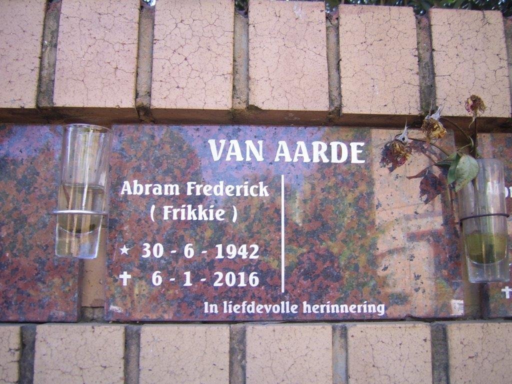 AARDE Abram Frederick, van 1942-2016