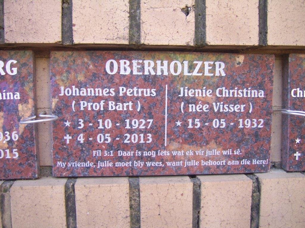 OBERHOLZER Johannes Petrus 1927-2013 &amp; Jienie Christina VISSER 1932-